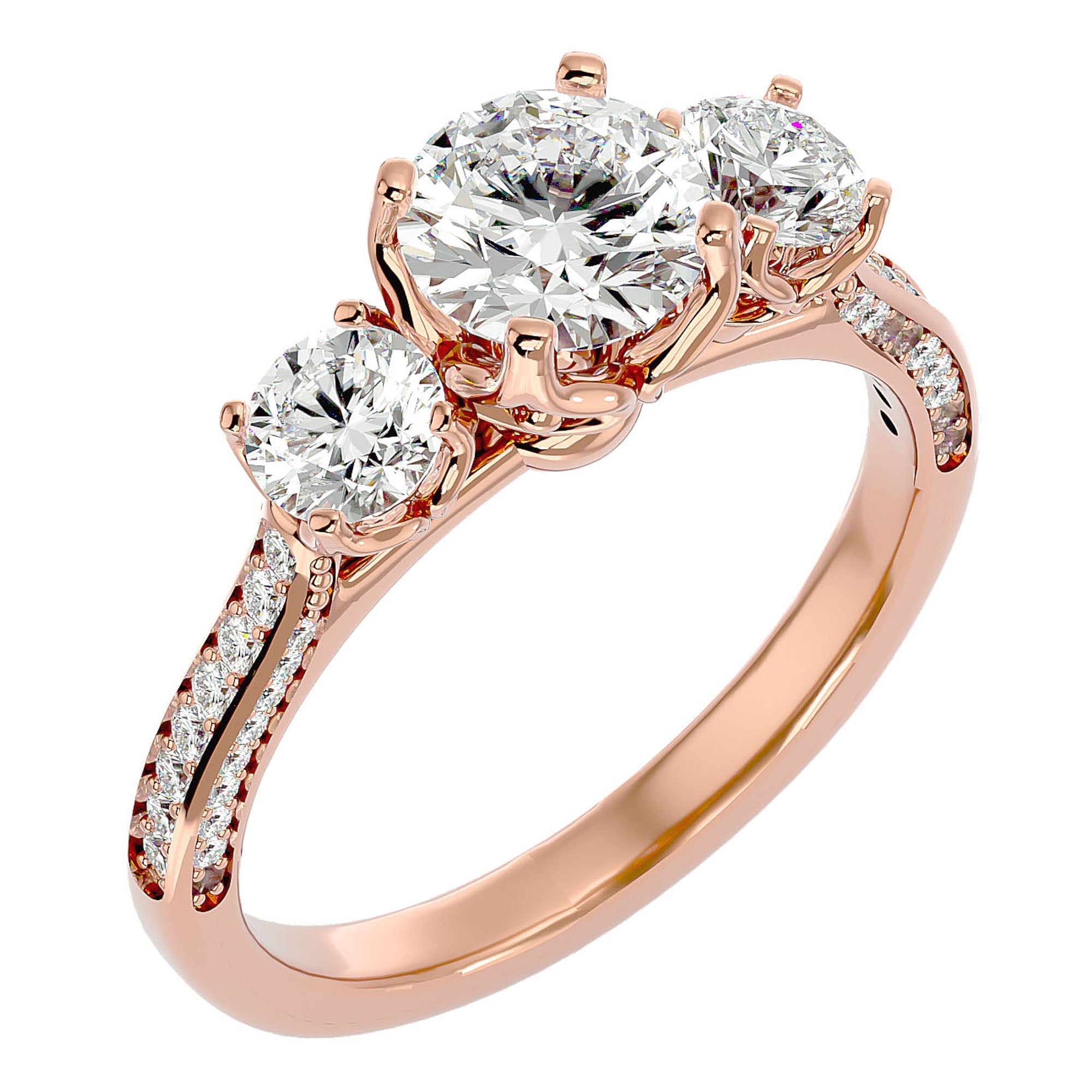 Inel de Logodnă din Aur 14k cu Trei Diamante Create în Laborator Solitaire Pavè de 1.90 ct din 14k Aur Roz - Castelo.ro