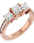 Inel de Logodnă din Aur 14k Trei Diamante Naturale Pavè de 2.20 ct din 14k Aur Roz - Castelo.ro