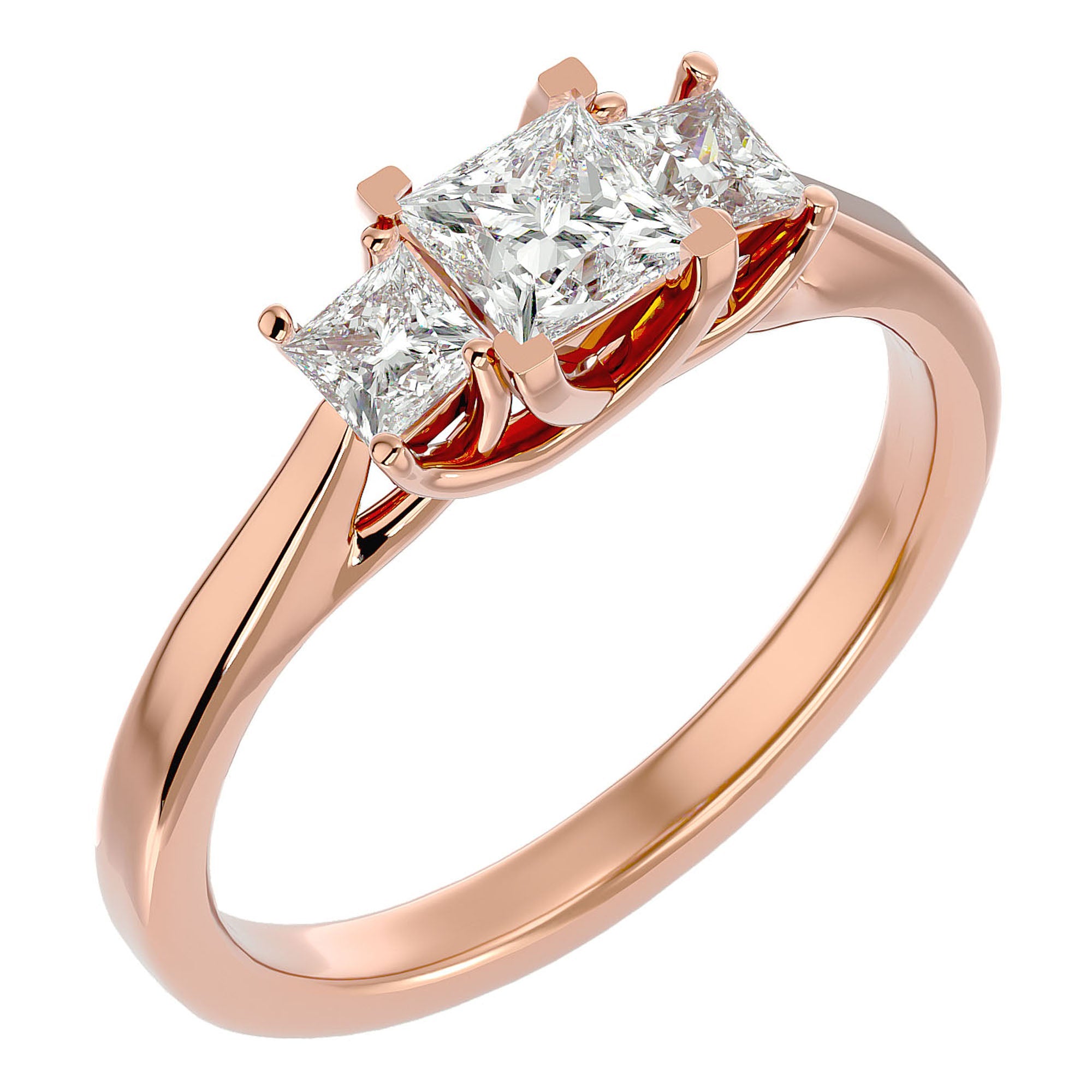 Inel de Logodnă Trei Moissanite Cu Tăietură De Prințesă de 0.96 ct din 18k Aur Roz - Castelo.ro