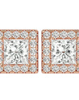 Cercei cu Diamante Naturale In Formă de Prințesă cu Ramă Halo de 2.15 ct din 18k Aur Roz - Castelo.ro