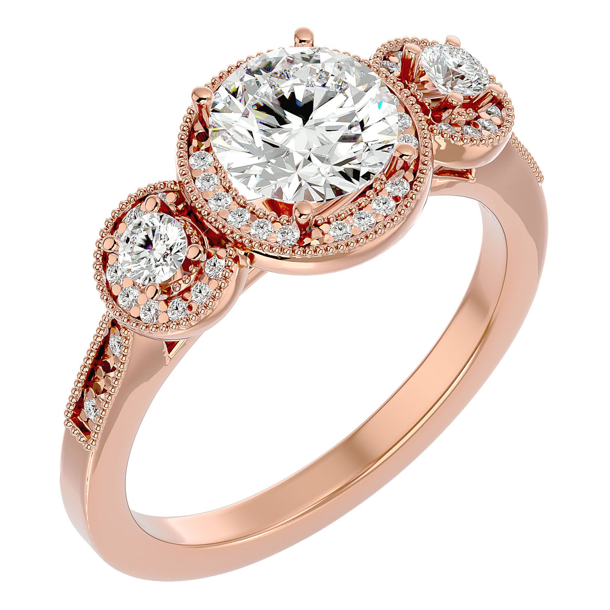Inel de Logodnă Vintage din Aur 14k Cu Trei Diamante Naturale de 1.43 ct din 14k Aur Roz - Castelo.ro