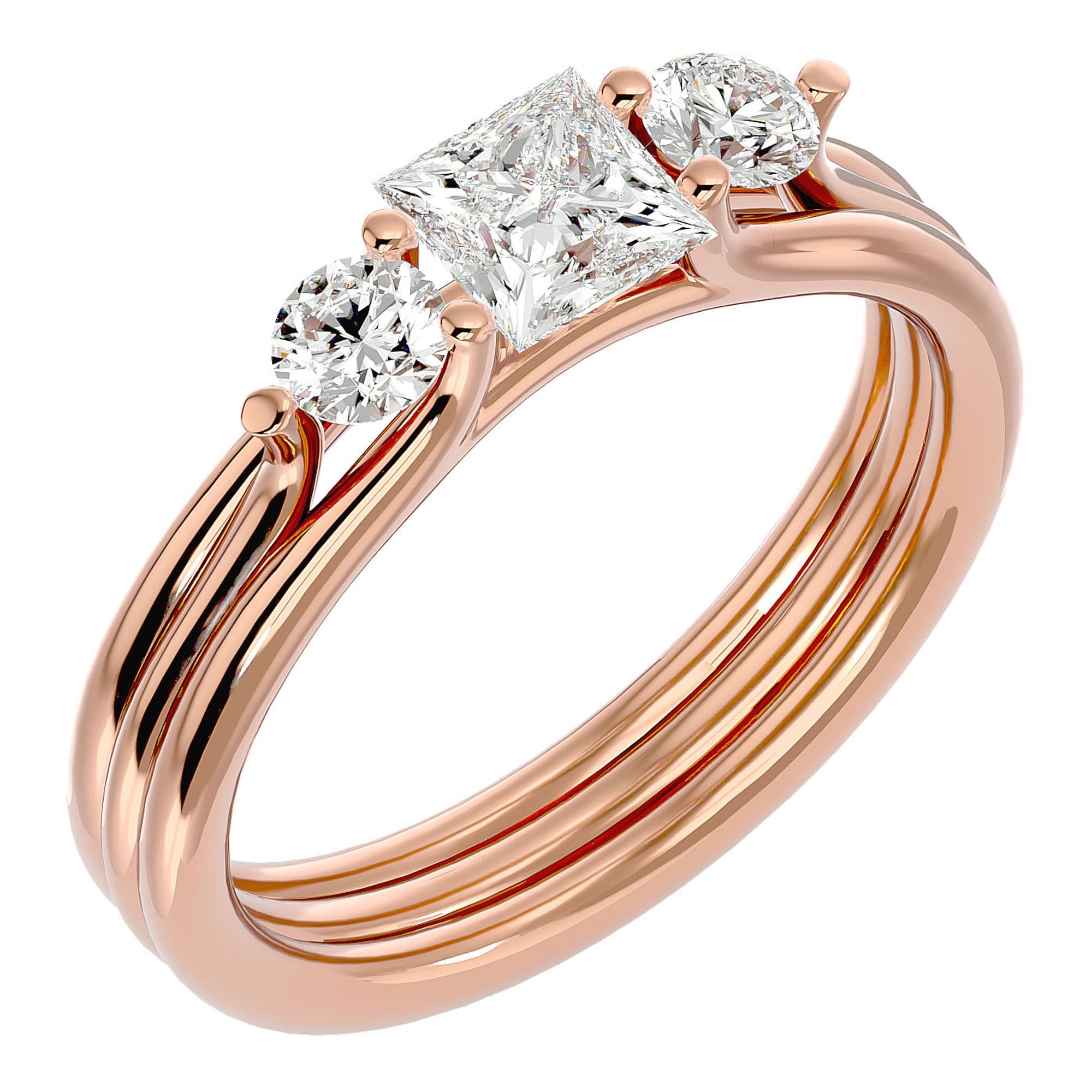 Inel Triplu de Logodnă Cu Trei Moissanite de 0.96 ct din 18k Aur Roz - Castelo.ro