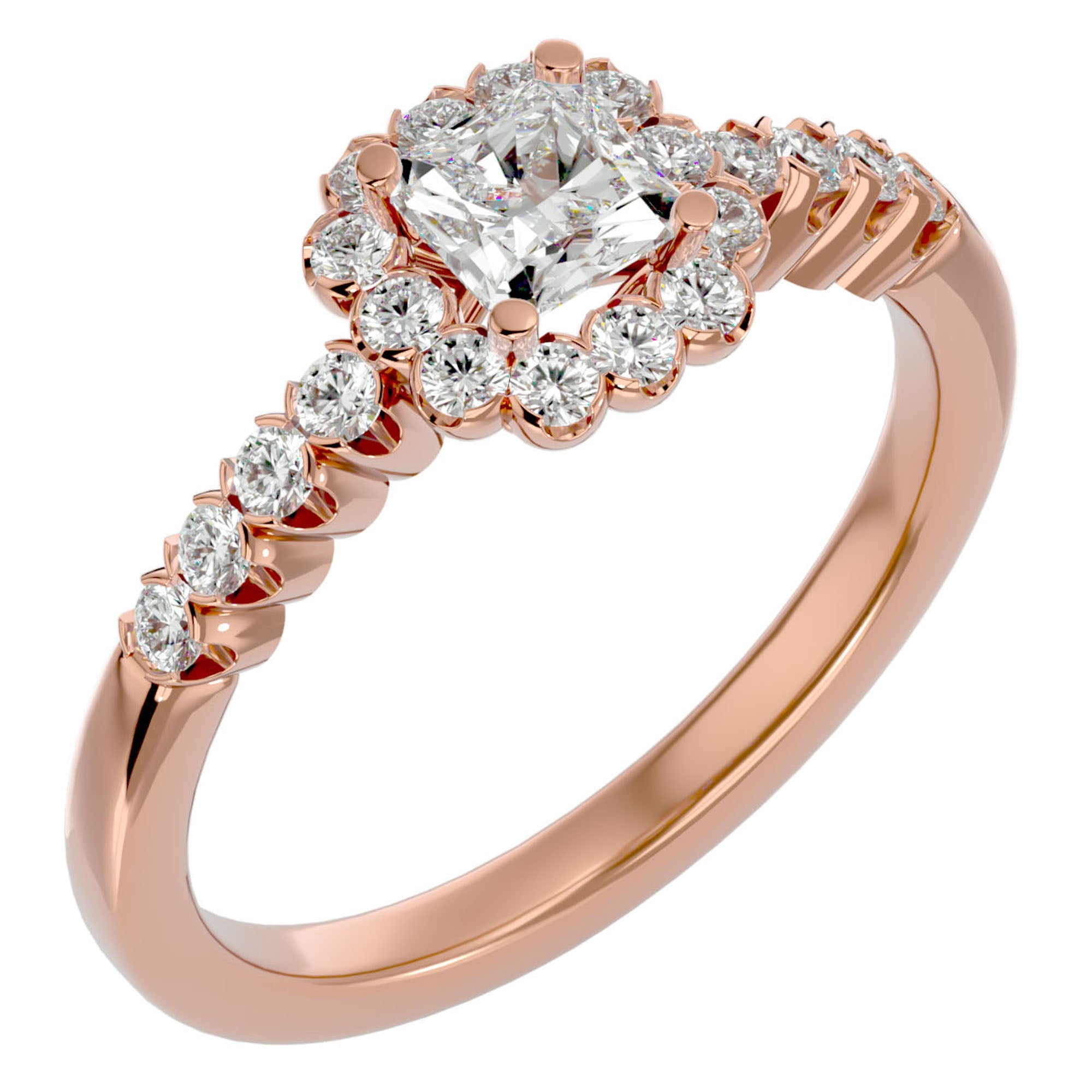 Inel de Logodnă Fleur Pavé cu Moissanite de 0.94 ct din 18k Aur Roz - Castelo.ro