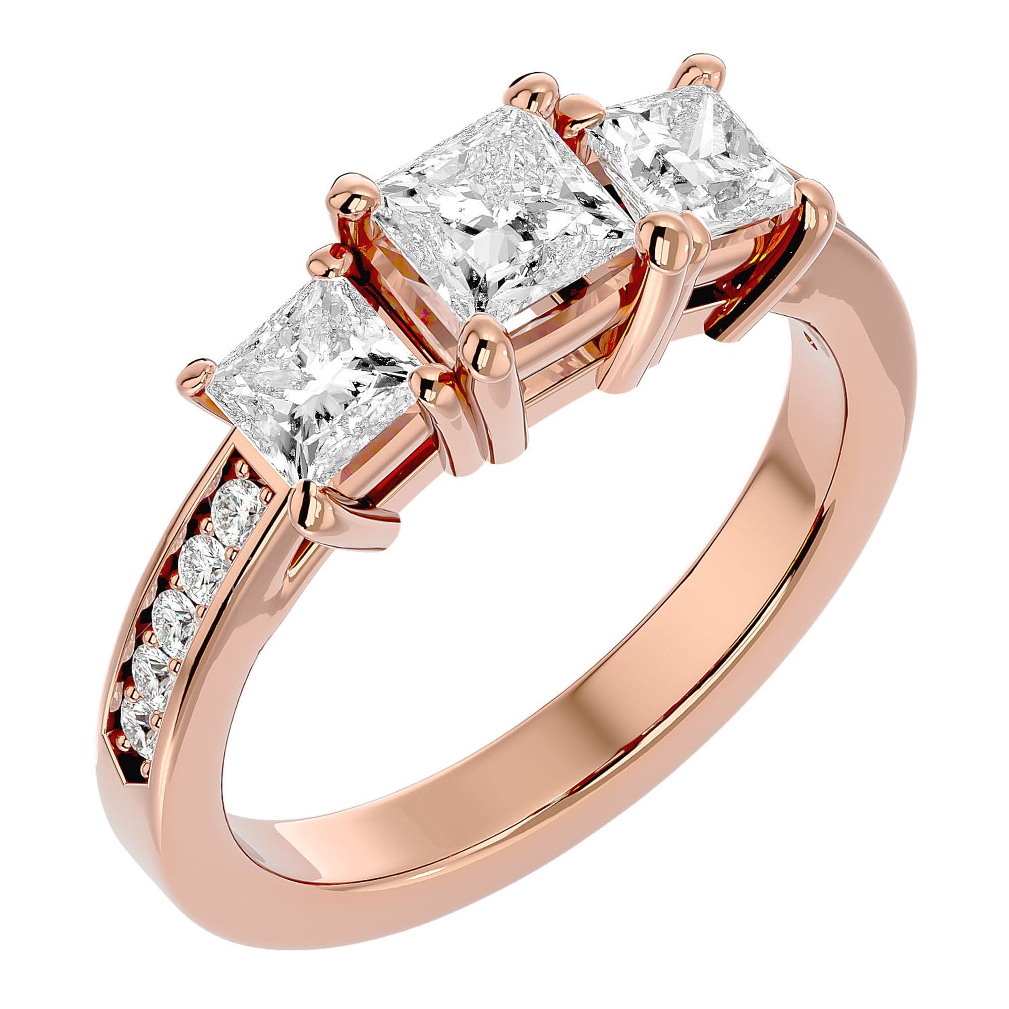 Inel de Logodnă din Aur 14k Trei Moissanite Pavè de 2.20 ct din 14k Aur Roz - Castelo.ro
