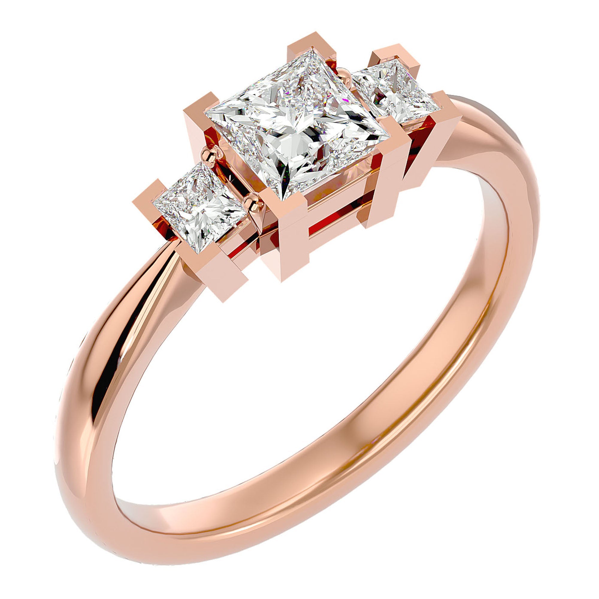Inel de Logodnă Cu Trei Moissanite Tăietură Prințesă de 1.00 ct din 18k Aur Roz - Castelo.ro
