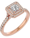 Inel Tăietură Princess Si Cadru Halo cu Diamante Naturale de 0.95 ct din 18k Aur Roz - Castelo.ro
