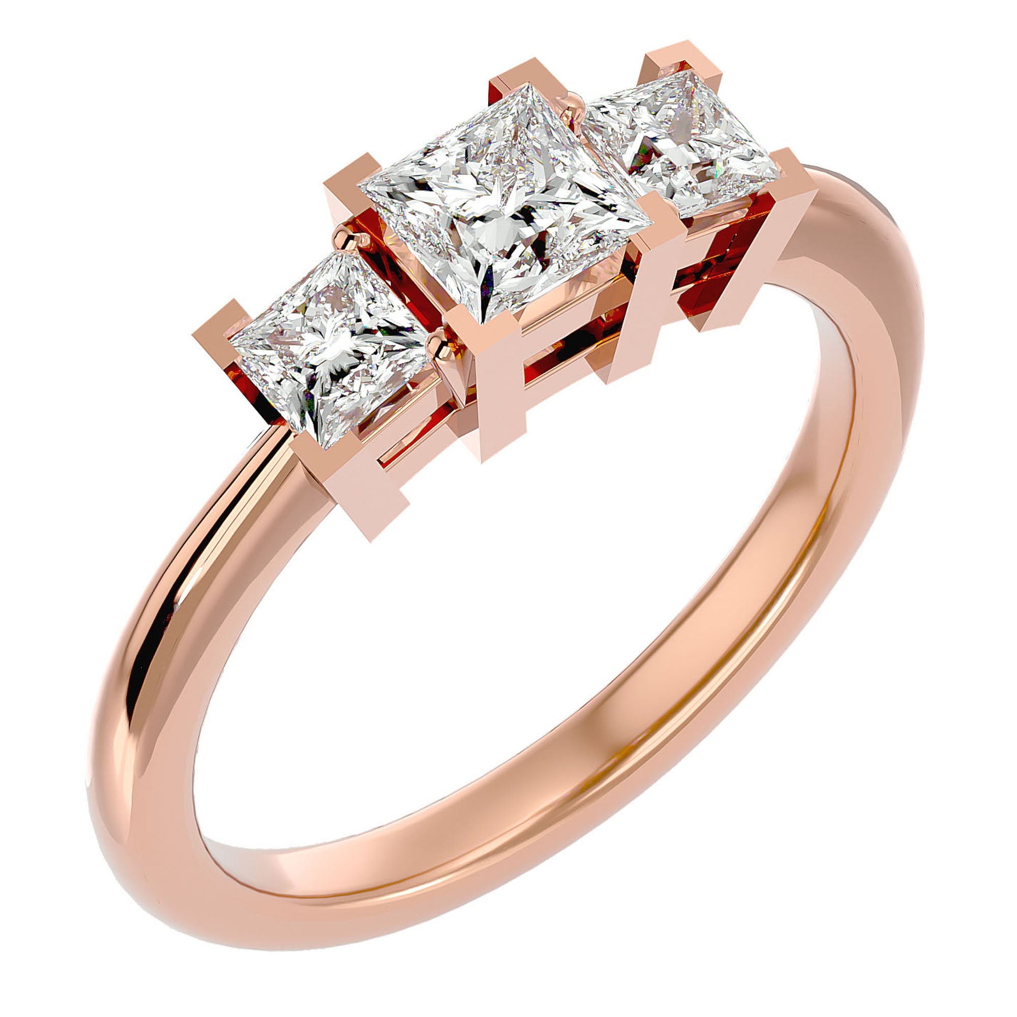 Inel de Logodnă Cu Trei Moissanite Tăietură Prințesă de 1.32 ct din 18k Aur Roz - Castelo.ro