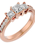 Inel de Logodnă din Aur 14k Trei Diamante Create în Laborator Pavè de 1.28 ct din 14k Aur Roz - Castelo.ro