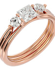 Inel Triplu de Logodnă din Aur 14k Cu Trei Diamante Naturale de 0.96 ct din 14k Aur Roz - Castelo.ro