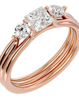 Inel Triplu de Logodnă din Aur 14k Cu Trei Diamante Naturale de 0.96 ct din 14k Aur Roz - Castelo.ro