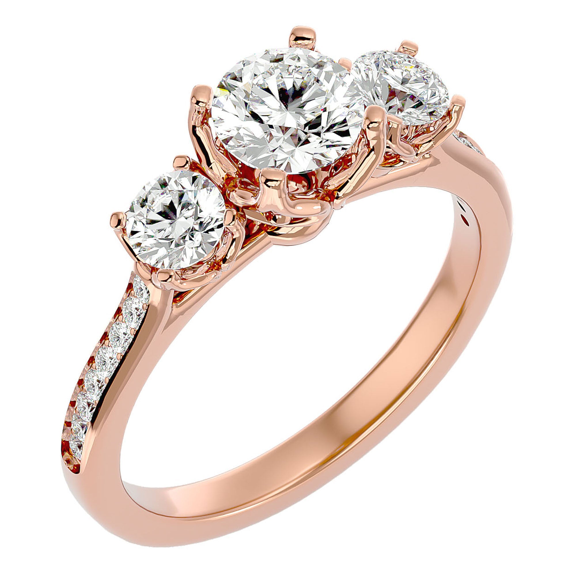 Inel de Logodnă cu Trei Diamante Naturale Pavè de 1.80 ct din 18k Aur Roz - Castelo.ro