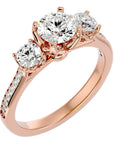 Inel de Logodnă cu Trei Diamante Naturale Pavè de 1.80 ct din 18k Aur Roz - Castelo.ro
