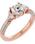 Inel de Logodnă din Aur 14k cu Trei Diamante Create în Laborator Pavè de 1.63 ct din 14k Aur Roz - Castelo.ro