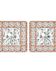 Cercei din Aur 14k cu Diamante Create în Laborator In Formă de Prințesă cu Ramă Halo de 2.15 ct din 14k Aur Roz - Castelo.ro