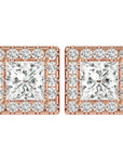 Cercei din Aur 14k cu Diamante Create în Laborator In Formă de Prințesă cu Ramă Halo de 2.15 ct din 14k Aur Roz - Castelo.ro