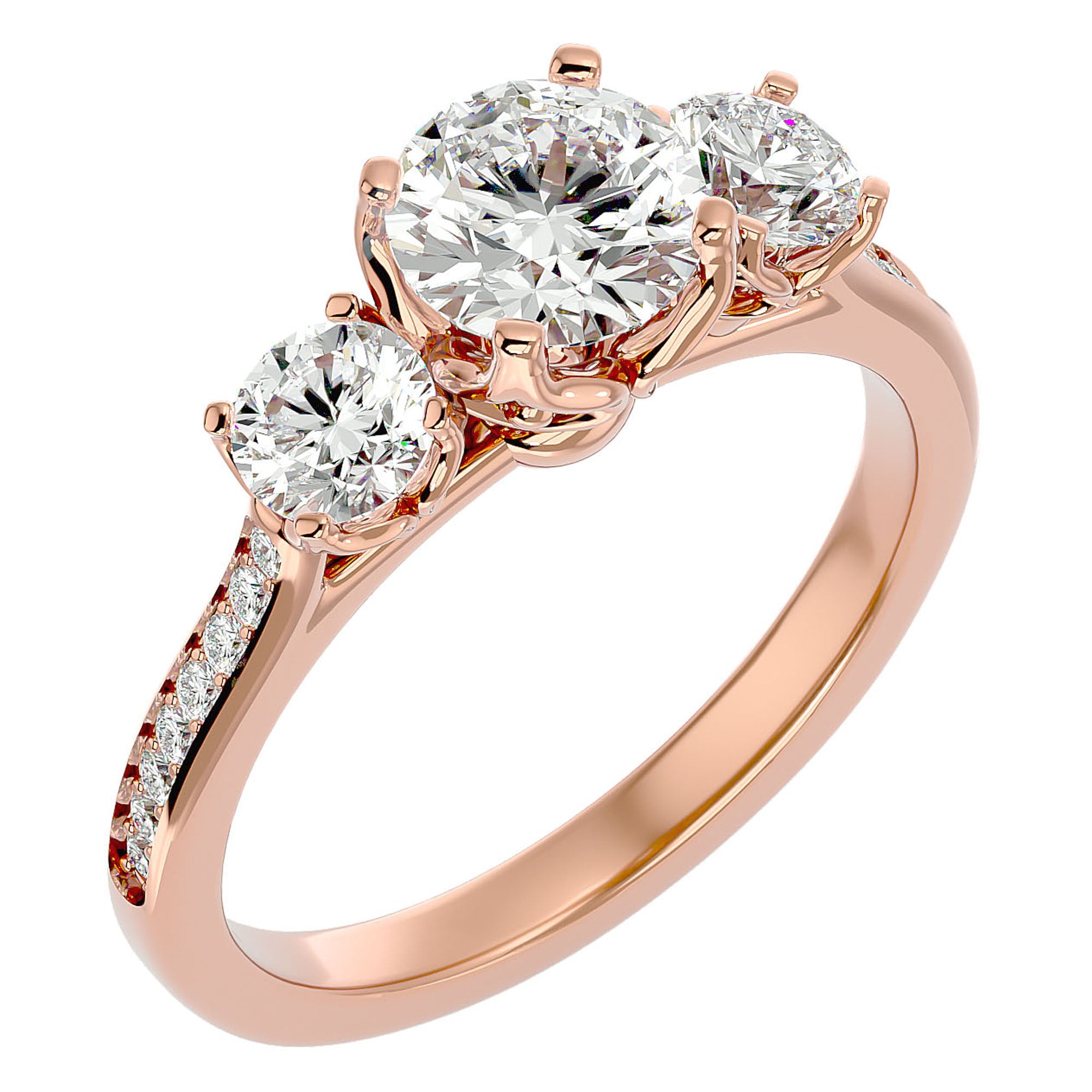Inel de Logodnă din Aur 14k cu Trei Moissanite Solitaire Pavè de 1.80 ct din 14k Aur Roz - Castelo.ro
