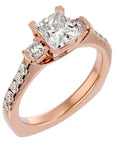 Inel de Logodnă din Aur 14k cu Trei Moissanite In Forma De Prințesă de 1.72 ct din 14k Aur Roz - Castelo.ro