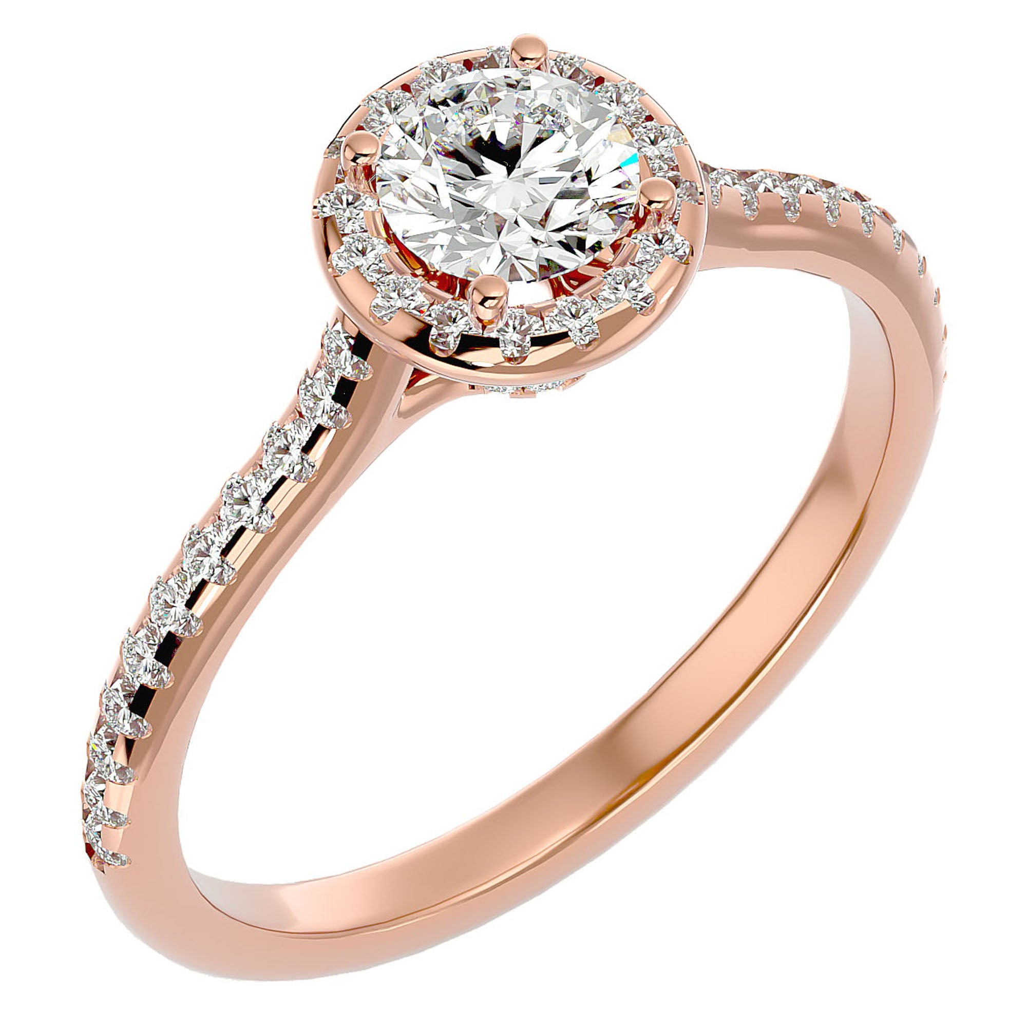 Inel de Logodnă Talisman din Aur 14k cu Moissanite Halo Pavé de 0.89 ct din 14k Aur Roz - Castelo.ro