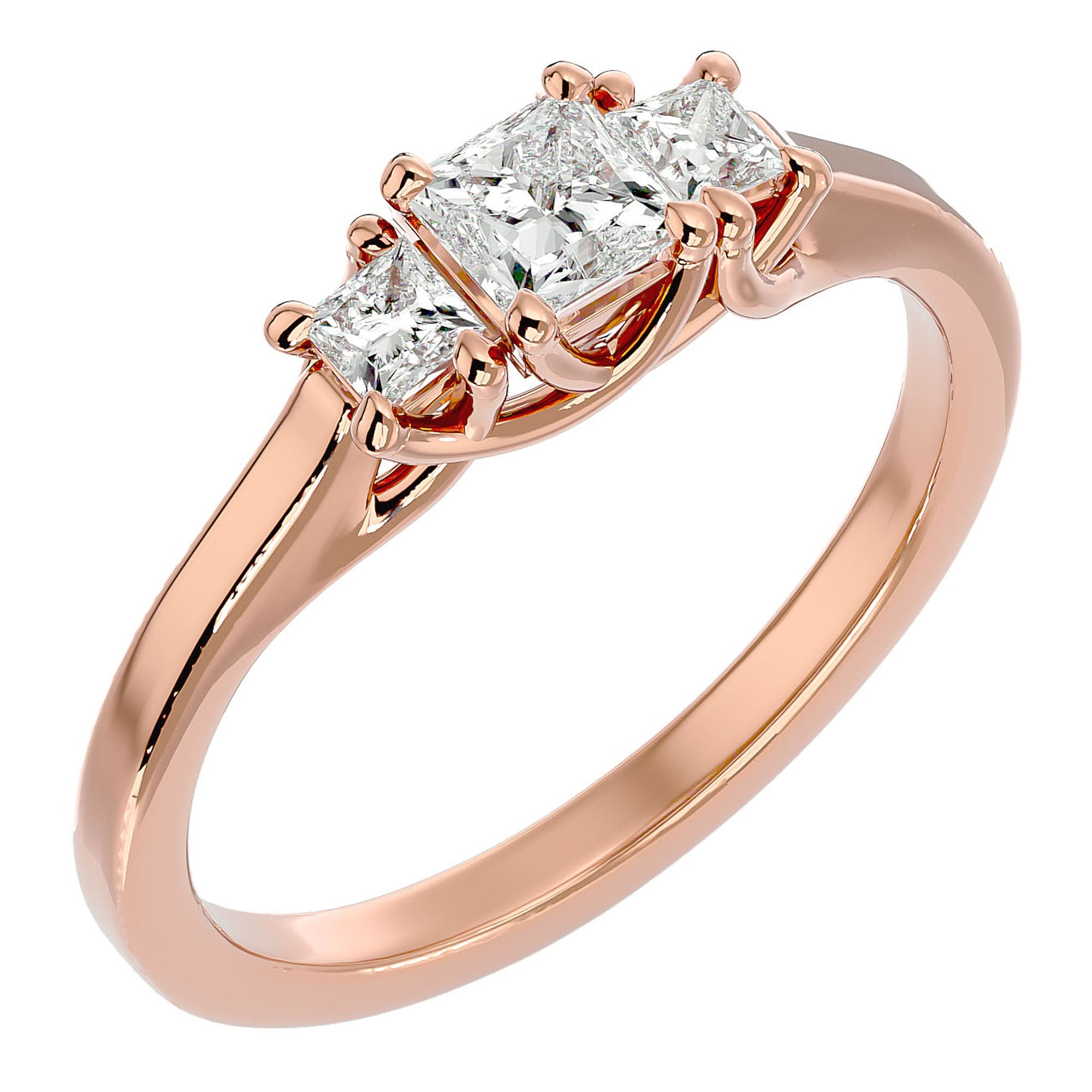 Inel de Logodnă cu Trei Diamante Naturale In Forma De Prințesă de 0.59 ct din 18k Aur Roz - Castelo.ro