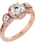 Inel de Logodnă Vintage Cu Trei Moissanite de 1.43 ct din 18k Aur Roz - Castelo.ro