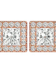 Cercei cu Moissanite In Formă de Prințesă cu Ramă Halo de 2.15 ct din 18k Aur Roz - Castelo.ro