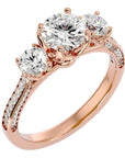 Inel de Logodnă cu Trei Diamante Naturale Solitaire Pavè de 1.90 ct din 18k Aur Roz - Castelo.ro