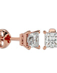 Cercei Stud Montură Prințesă cu Diamant Natural de 1 ct din 18k Aur Roz - Castelo.ro