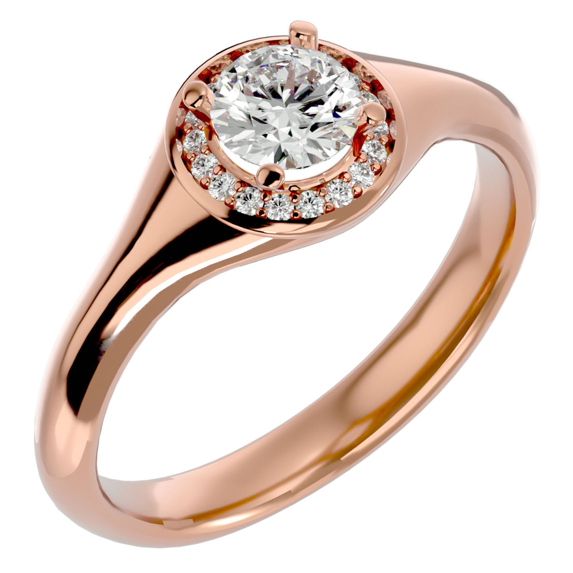 Inel de Logodnă Retro din Aur 14k cu Diamante Naturale Brilliant Halo de 0.54 ct din 14k Aur Roz - Castelo.ro