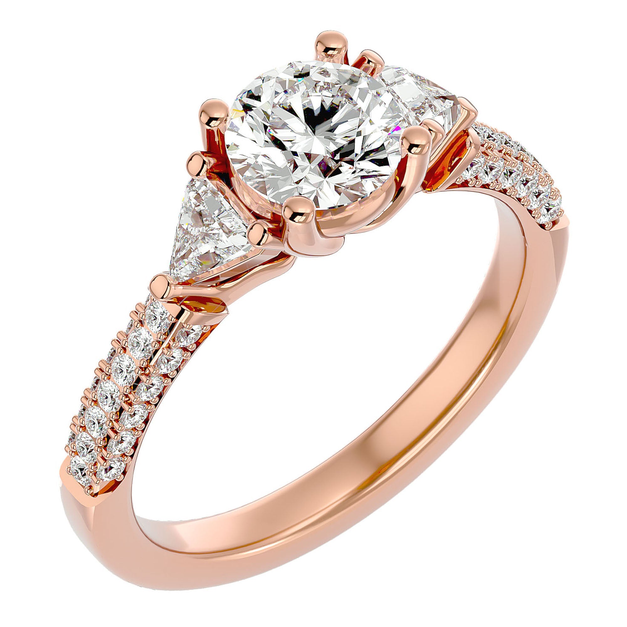 Inel de Logodnă din Aur 14k cu Trei Moissanite Pavè de 1.63 ct din 14k Aur Roz - Castelo.ro
