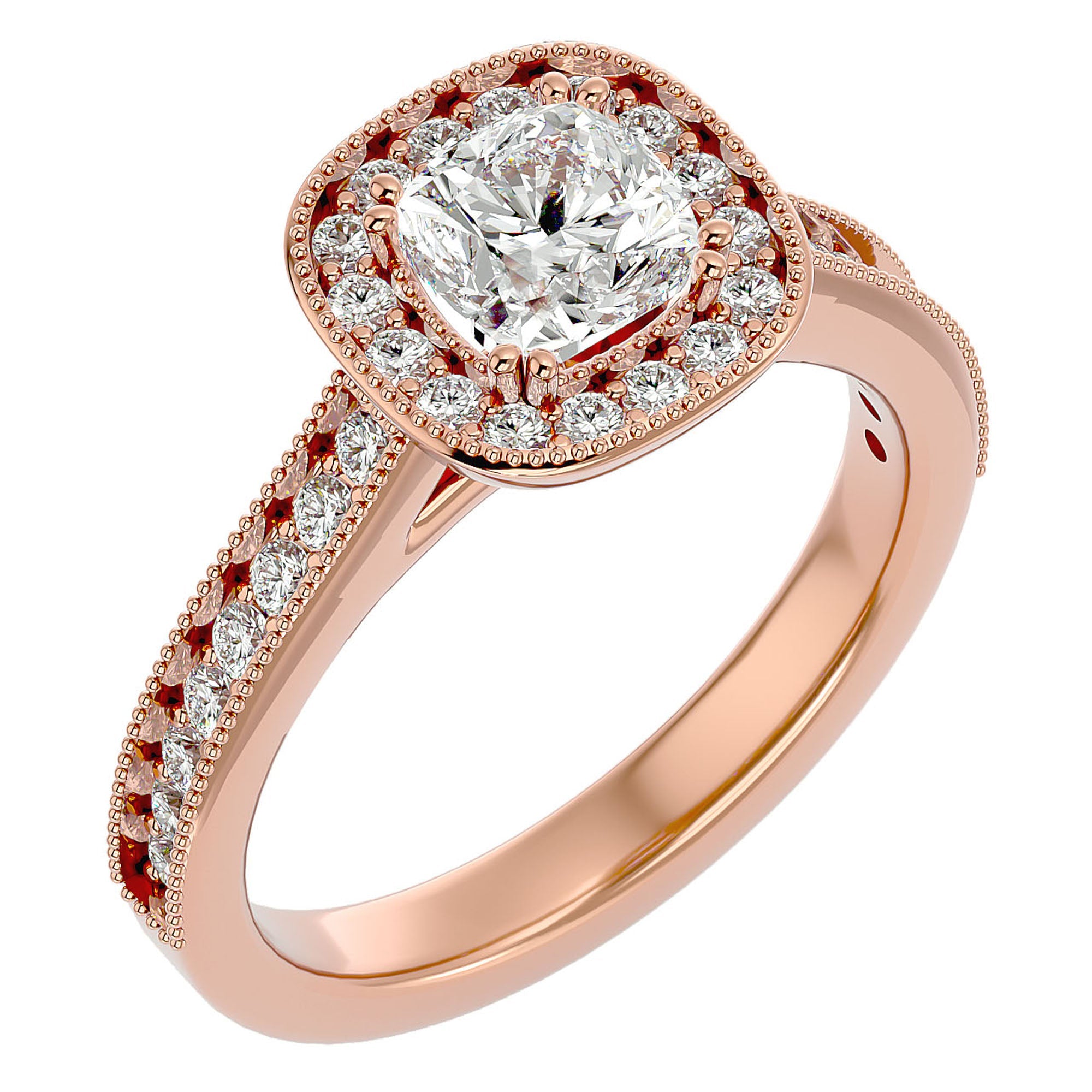 Inel de Logodnă Halo Pavé din Aur 14k cu Diamante Create în Laborator de 1.92 ct din 18k Aur Roz - Castelo.ro