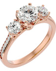 Inel de Logodnă cu Trei Diamante Naturale Solitaire Pavè de 1.80 ct din 18k Aur Roz - Castelo.ro