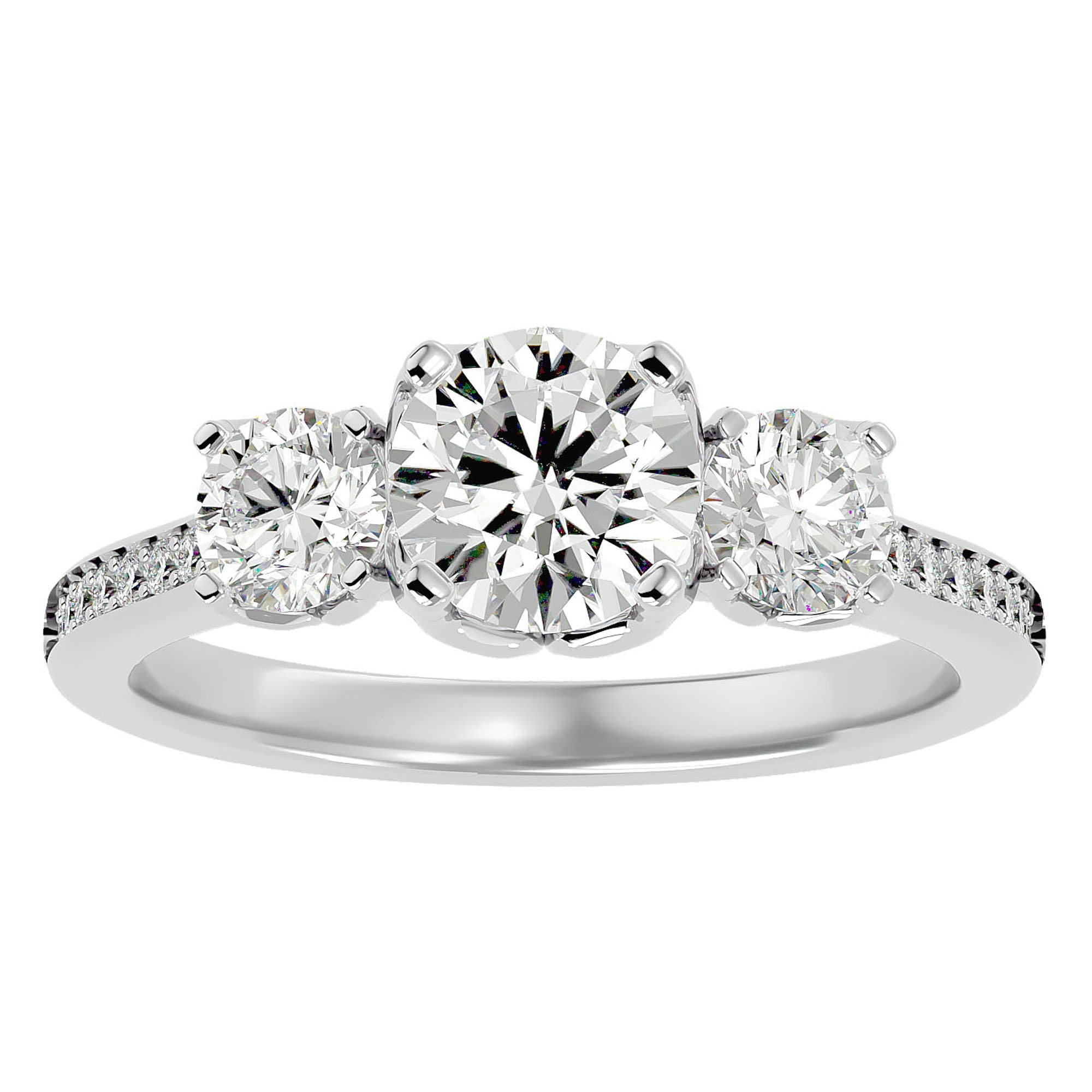 Inel de Logodnă din Aur 14k cu Trei Diamante Naturale Solitaire Pavè de 1.80 ct din 14k Aur Alb - Castelo.ro