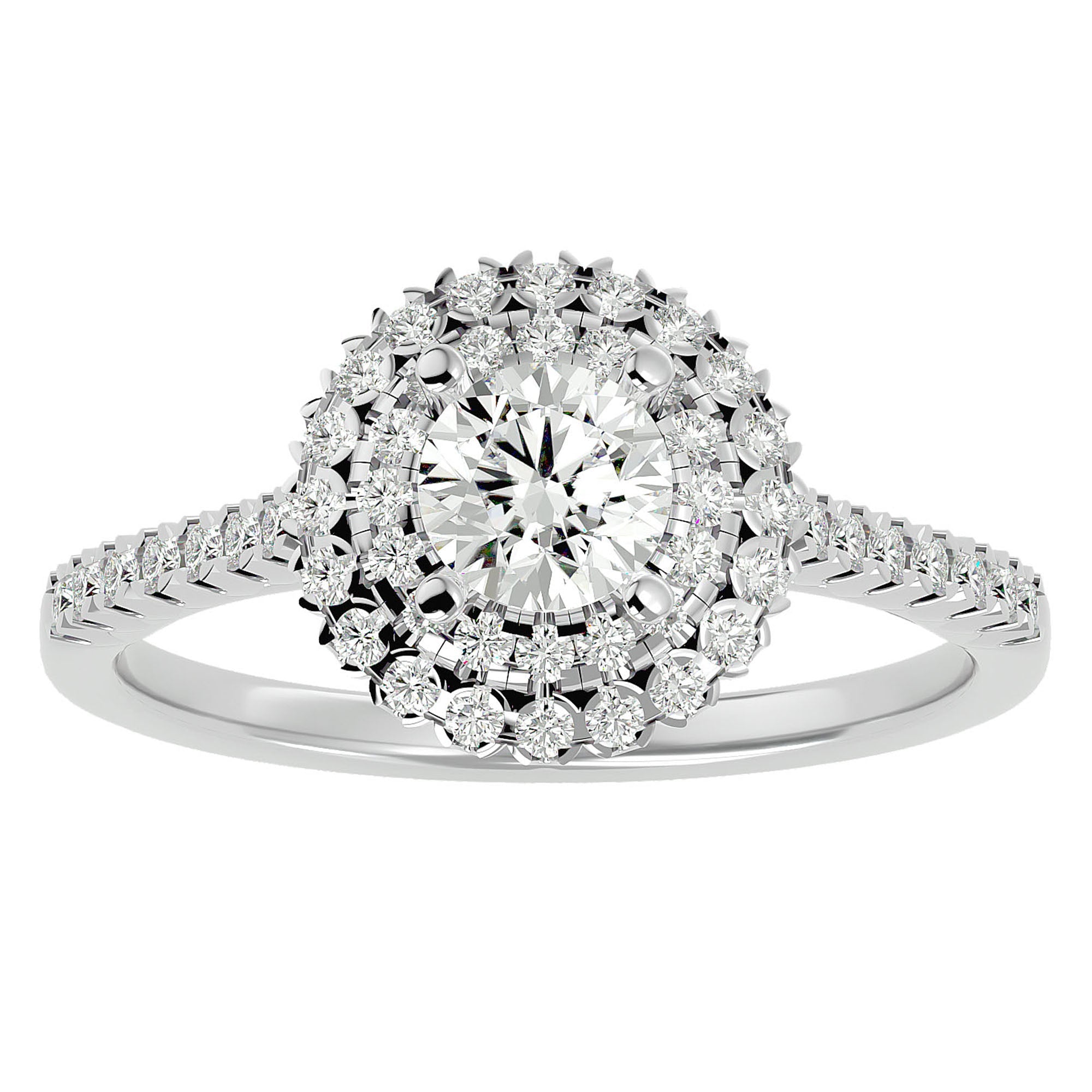 Inel de Logodnă cu Moissanite Brilliant Duo Halo Pavé de 0.86 ct din Platina - Castelo.ro