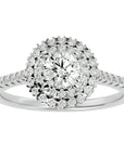 Inel de Logodnă cu Diamante Create în Laborator Brilliant Duo Halo Pavé de 0.86 ct din Platina - Castelo.ro
