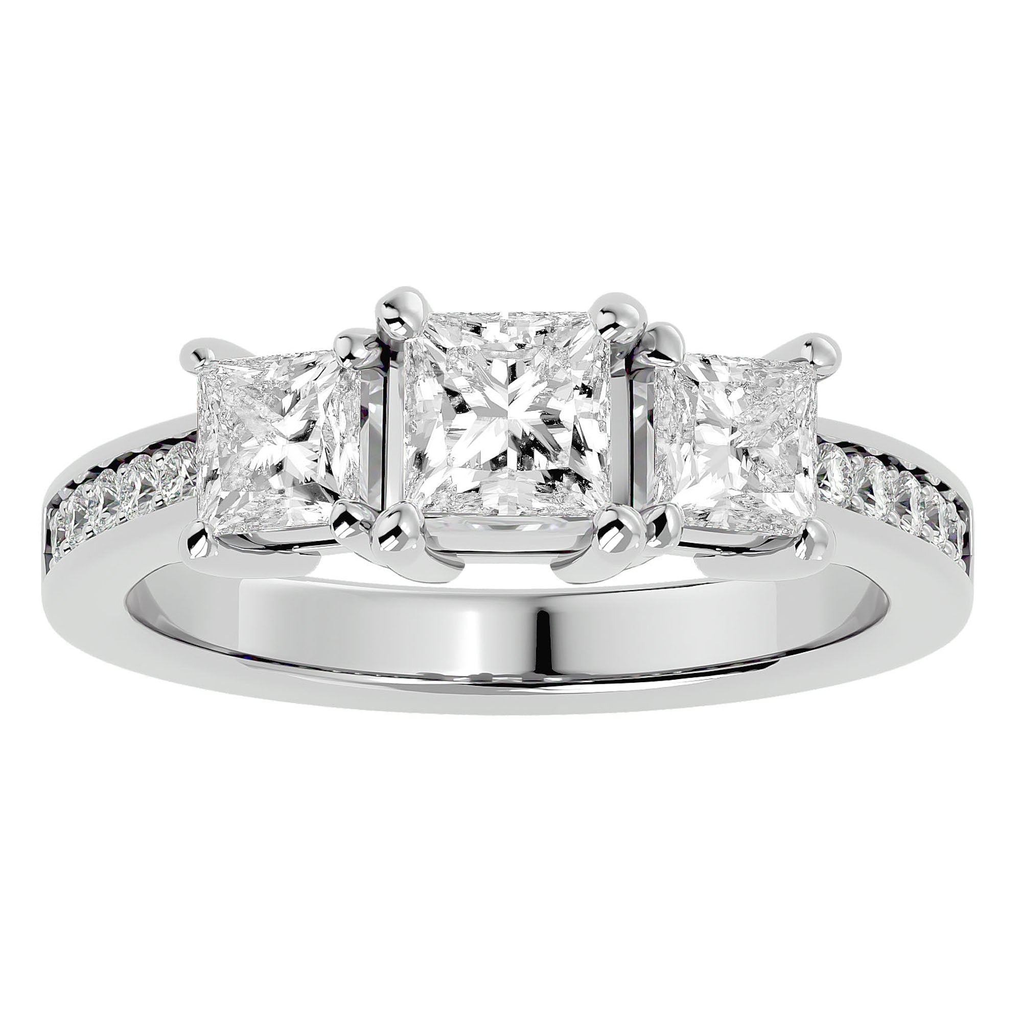 Inel de Logodnă Trei Diamante Naturale Pavè de 2.20 ct din Platina - Castelo.ro
