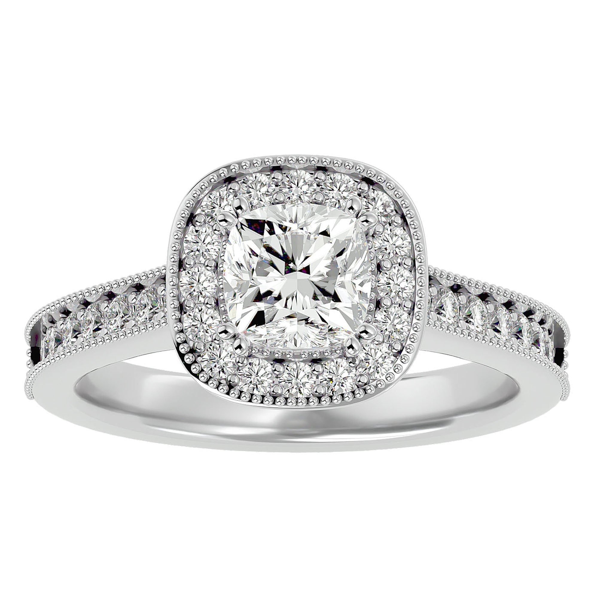 Inel de Logodnă Halo Pavé din Aur 14k cu Diamante Create în Laborator de 1.92 ct din 18k Aur Alb - Castelo.ro