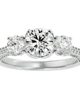 Inel de Logodnă din Aur 14k cu Trei Diamante Naturale Solitaire Pavè de 1.90 ct din 14k Aur Alb - Castelo.ro