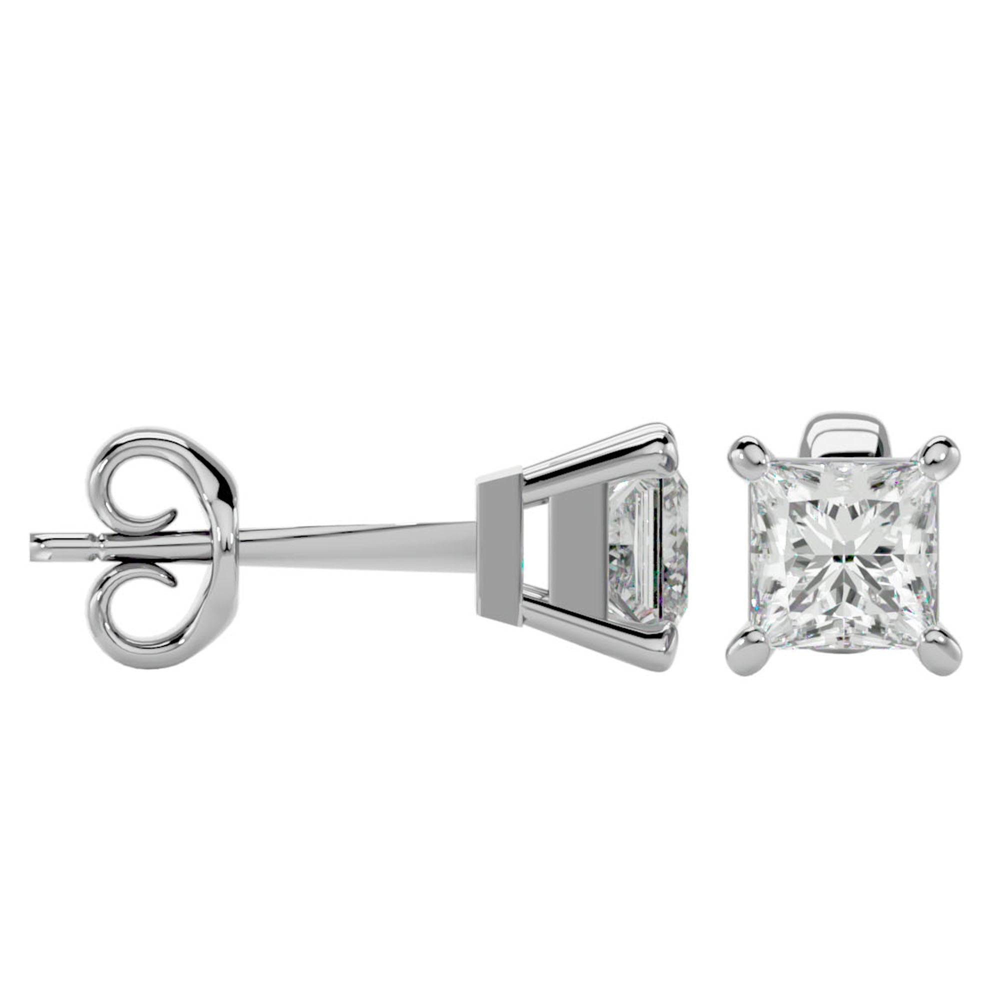 Cercei Stud Montură Prințesă din Aur 14k cu Diamant Natural de 1 ct din 14k Aur Alb - Castelo.ro