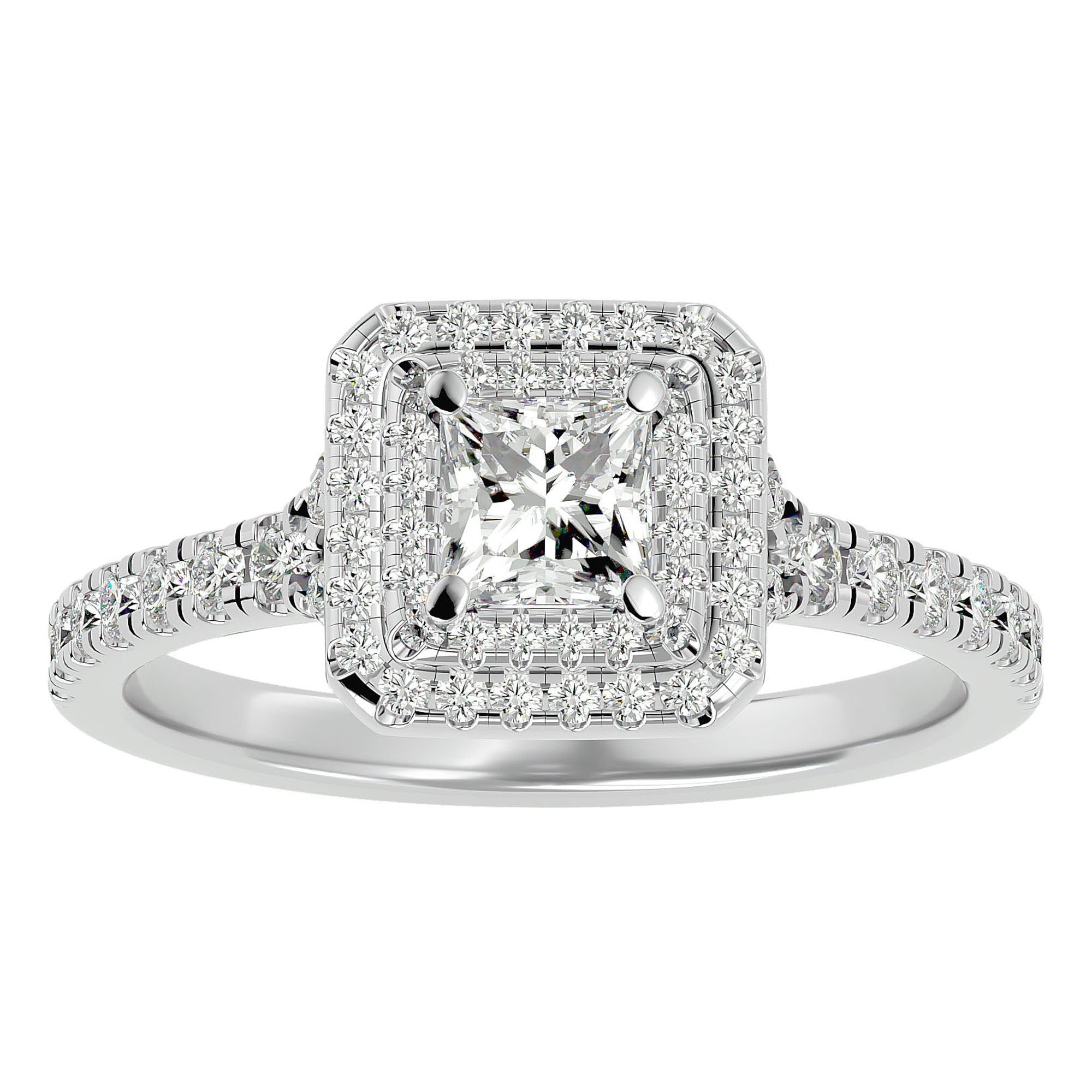 Inel Tăietură Princess Si Cadru Halo cu Diamante Naturale de 0.95 ct din Platina - Castelo.ro