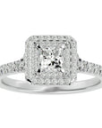 Inel Tăietură Princess Si Cadru Halo cu Diamante Naturale de 0.95 ct din Platina - Castelo.ro