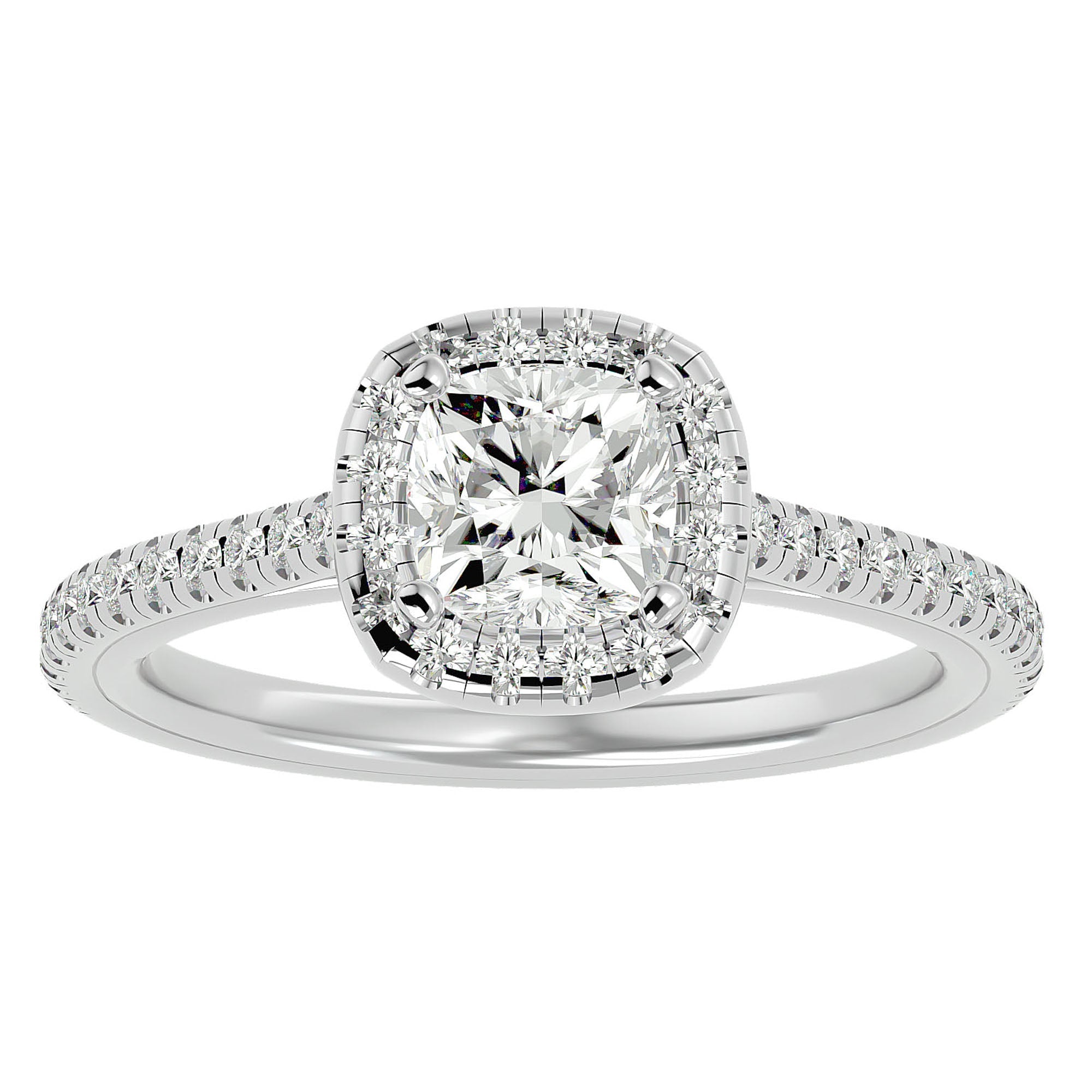 Inel de Logodnă Halo Pavé din Aur 14k cu Moissanite de 1.79 ct din 14k Aur Alb - Castelo.ro