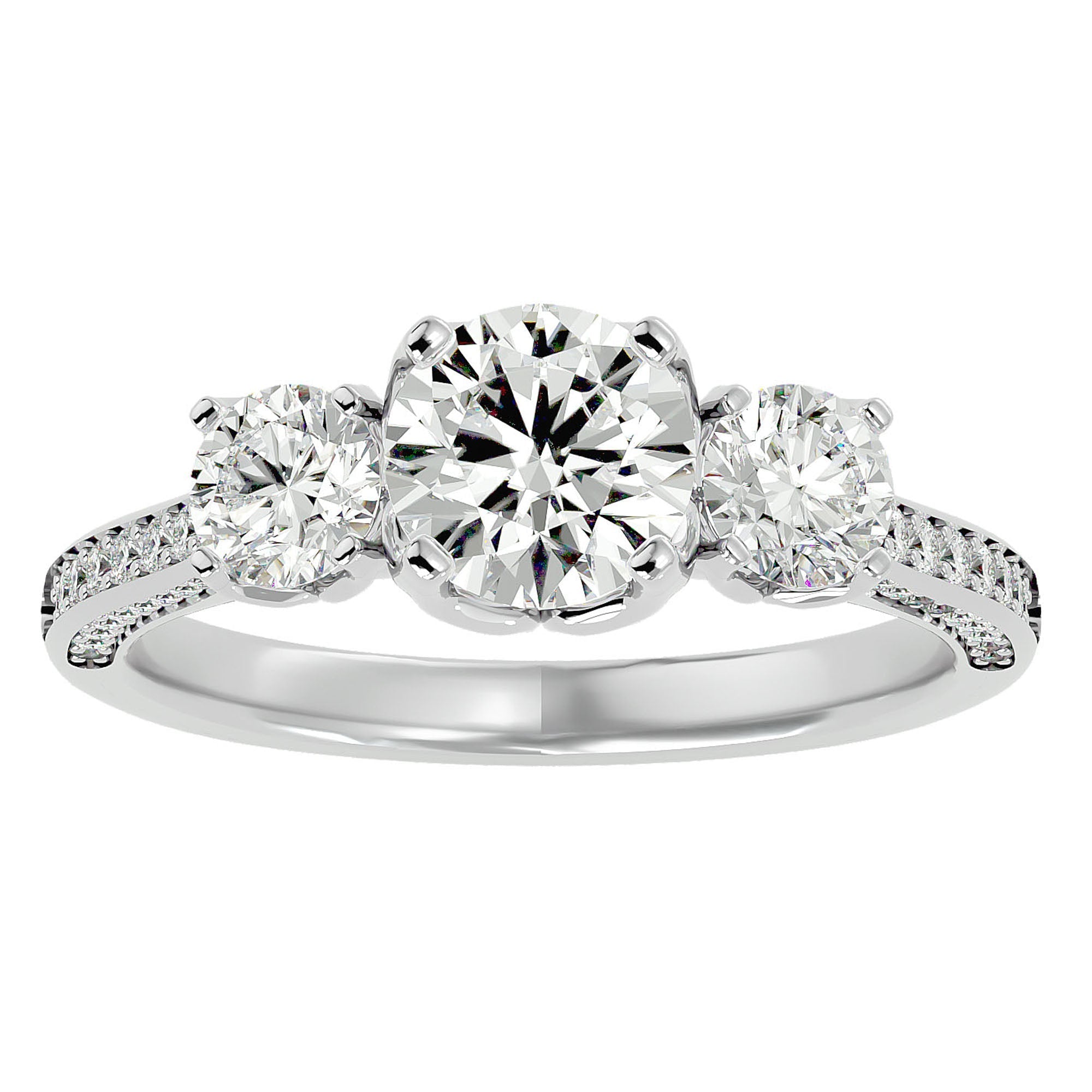 Inel de Logodnă din Aur 14k cu Trei Diamante Create în Laborator Solitaire Pavè de 1.90 ct din 14k Aur Alb - Castelo.ro