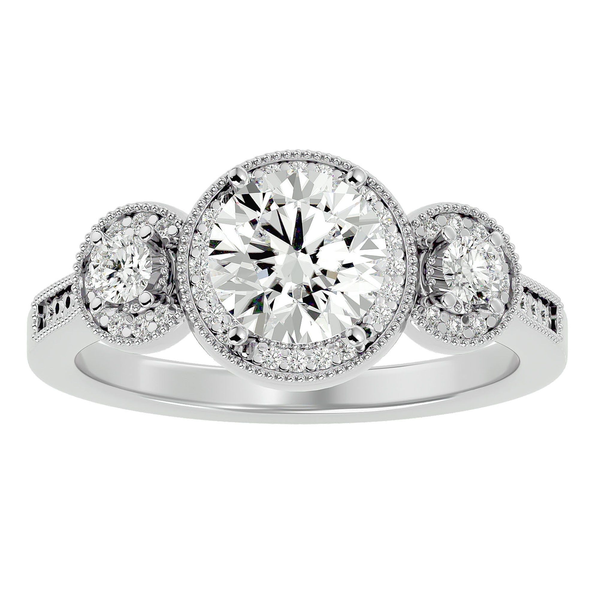 Inel de Logodnă Vintage din Aur 14k Cu Trei Diamante Create în Laborator de 1.43 ct din 14k Aur Alb - Castelo.ro