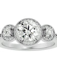 Inel de Logodnă Vintage din Aur 14k Cu Trei Diamante Create în Laborator de 1.43 ct din 14k Aur Alb - Castelo.ro