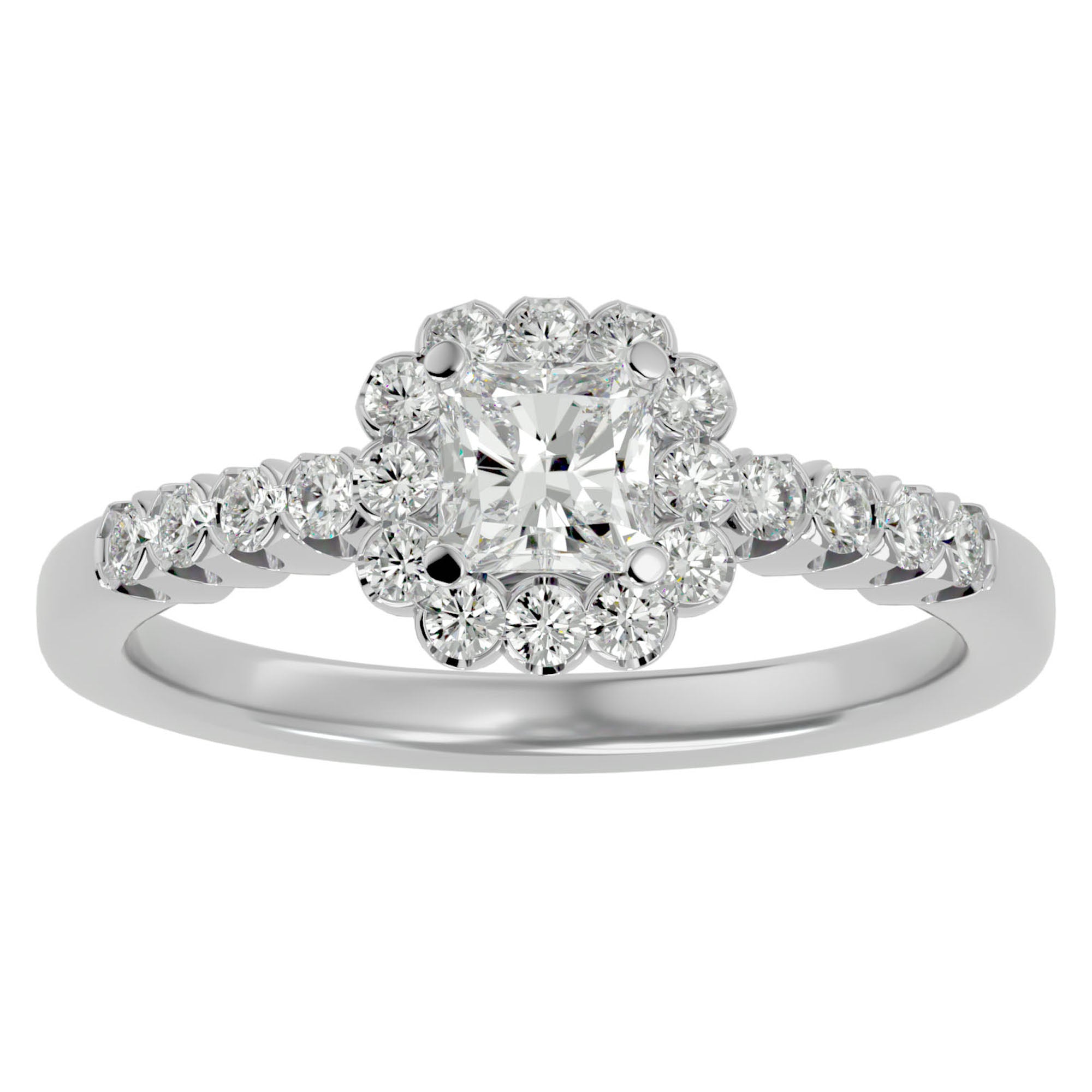 Inel de Logodnă Fleur Pavé din Aur 14k cu Diamante Naturale de 0.94 ct din 14k Aur Alb - Castelo.ro