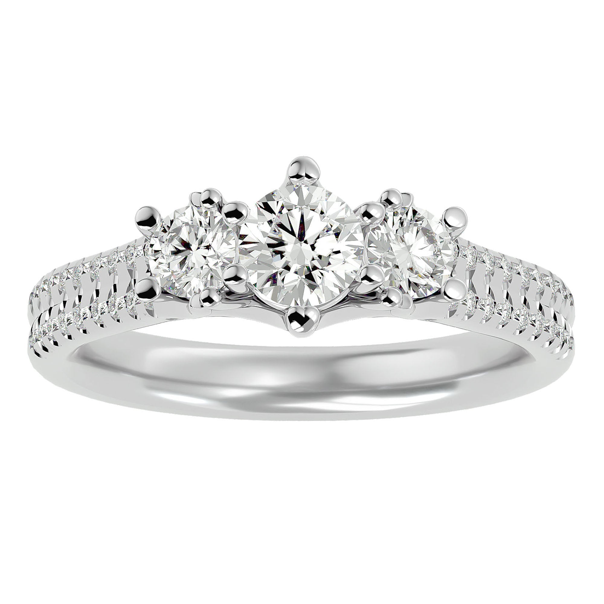 Inel de Logodnă Solitaire Pavè din Aur 14k cu Diamante Create în Laborator de 0.90 ct din 14k Aur Alb - Castelo.ro