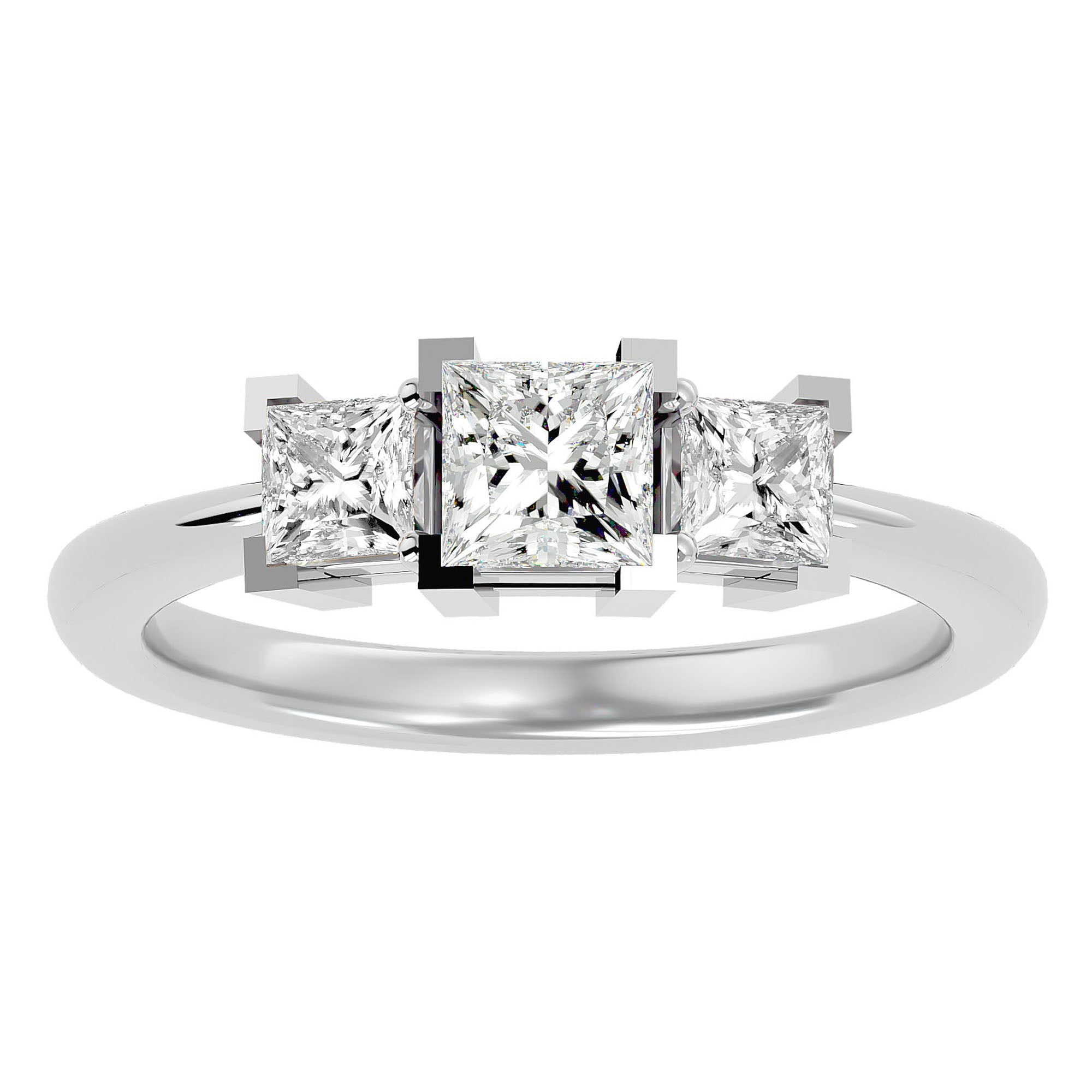 Inel de Logodnă Cu Trei Moissanite Tăietură Prințesă de 1.32 ct din Platina - Castelo.ro