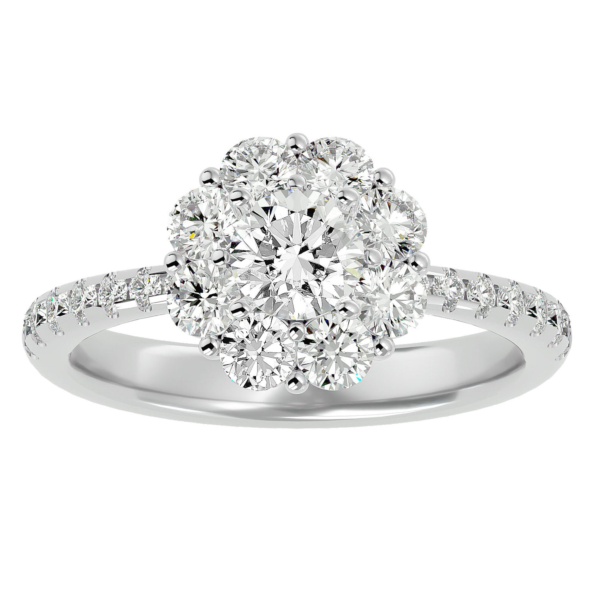 Inel de Logodnă Fleur din Aur 14k cu Diamante Create în Laborator Halo Pavé de 1.64 ct din 14k Aur Alb - Castelo.ro