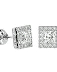 Cercei cu Diamante Naturale In Formă de Prințesă cu Ramă Halo de 2.15 ct din - Castelo.ro
