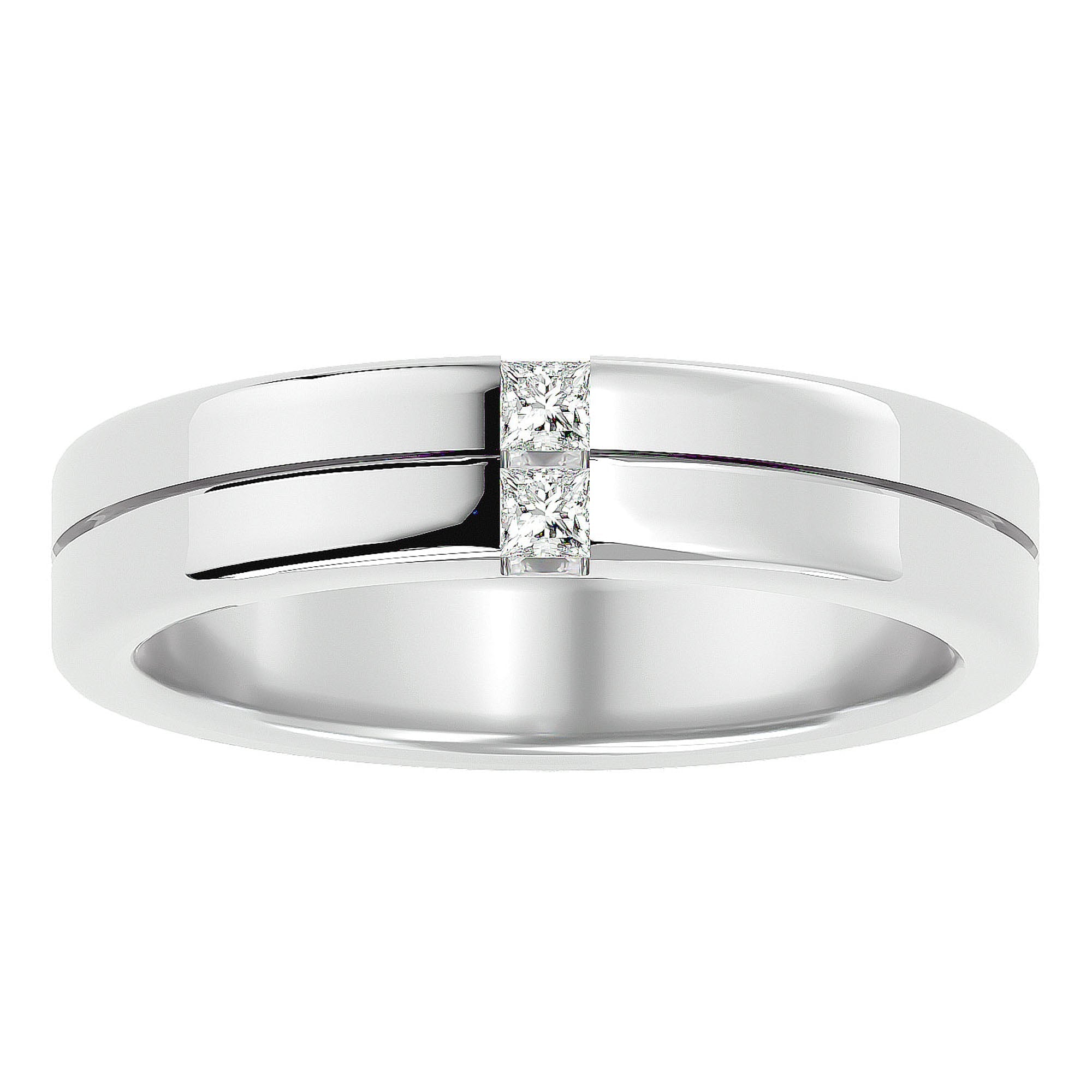 Verighetă din Aur 14k cu Tăietură si Diamante Create în Laborator de 0.14 ct din 14k Aur Alb - Castelo.ro